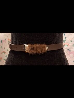 EUC RARE Vintage Garuglieri Brown Italian Calf & Mink & Crystal Luxury Belt SZ L